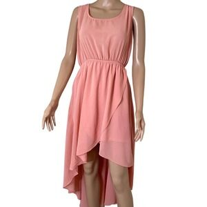 SANS SOUCI dress size LG coral/tangerine high low elastic waist flowy